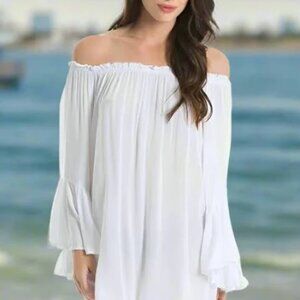 ELAN OS OFF SHOULDER BELL SLEEVE PEASANT TOP